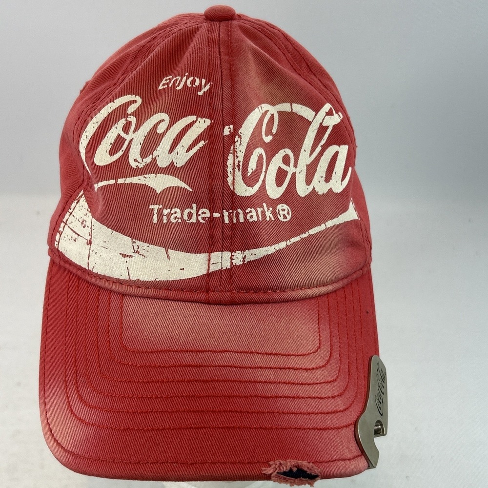 Coca-Cola Hat Cap Snap Back Red & White Metal Bottle Opener Brim Enjoy Coca Cola